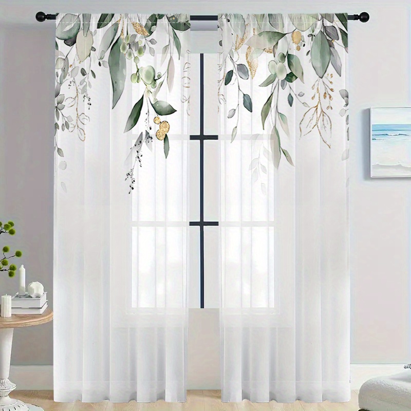 Curtain Rods - 2PCS Luxury Sheer Curtains, Eucalyptus Gold