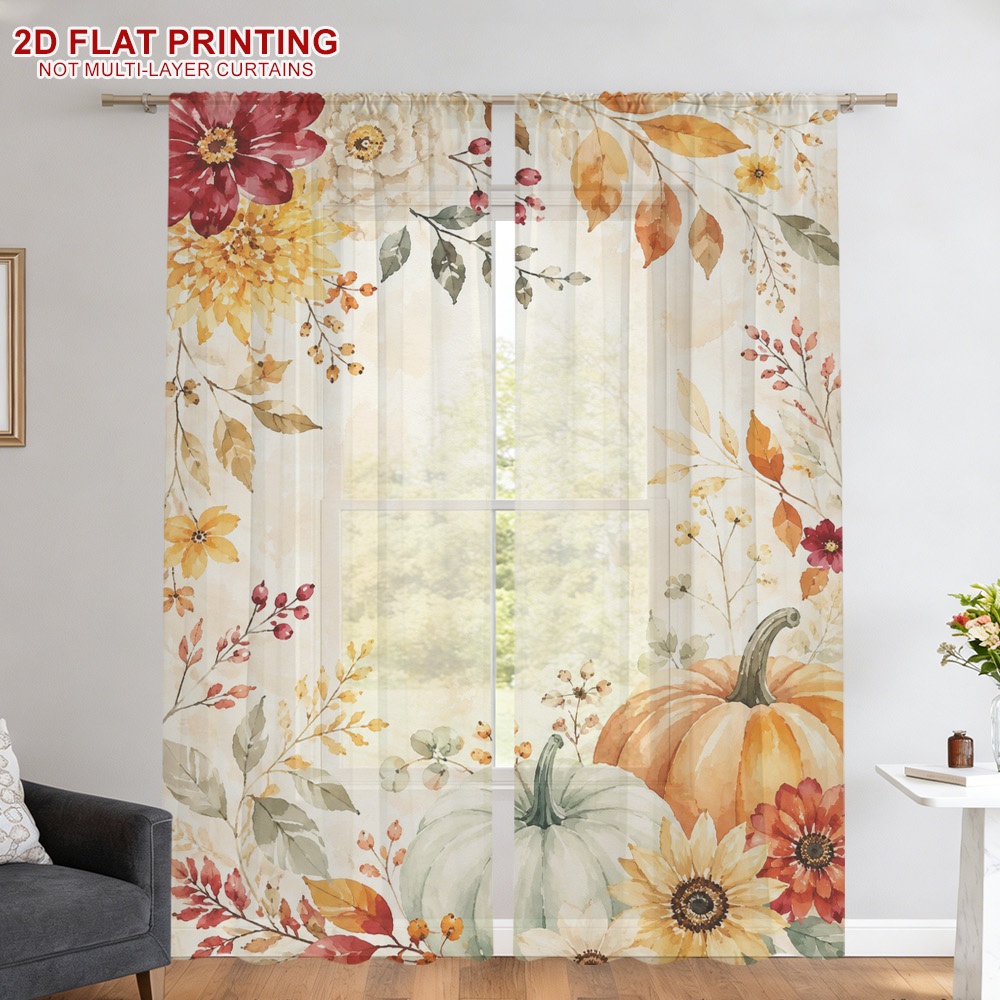 2PCS Thanksgiving Fall Sheer C - đánh giá và giá Curtain Rods