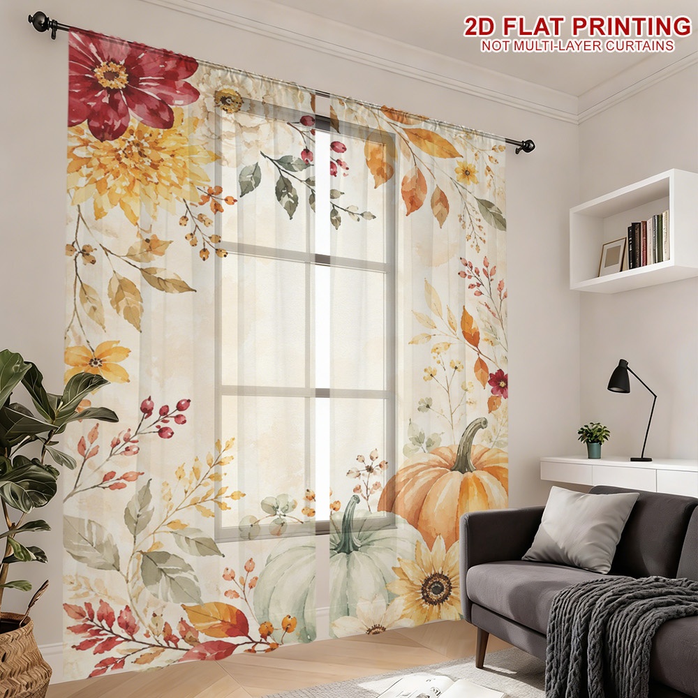 2PCS Thanksgiving Fall Sheer C - đánh giá và giá Curtain Rods