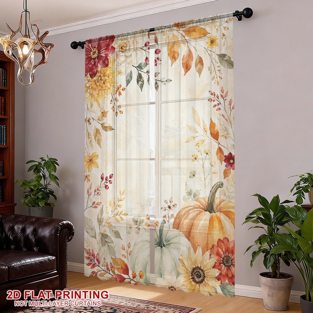 2PCS Thanksgiving Fall Sheer C - đánh giá và giá Curtain Rods