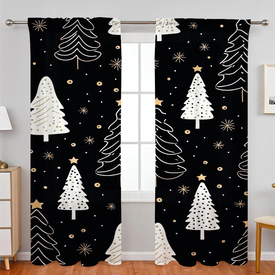 2PCS Christmas Curtains, Black - đánh giá và giá Curtain Rods