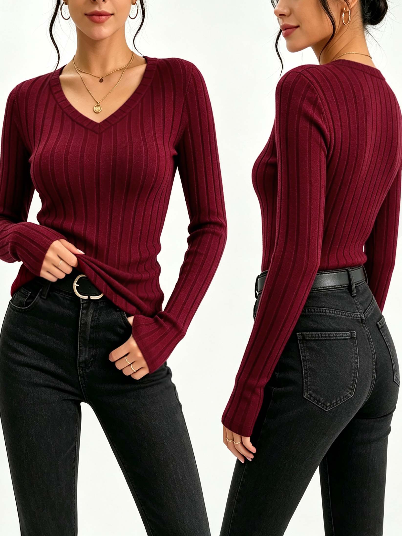 Women Solid V‑Neck Ribbed Knit - đánh giá và giá Wallpaper