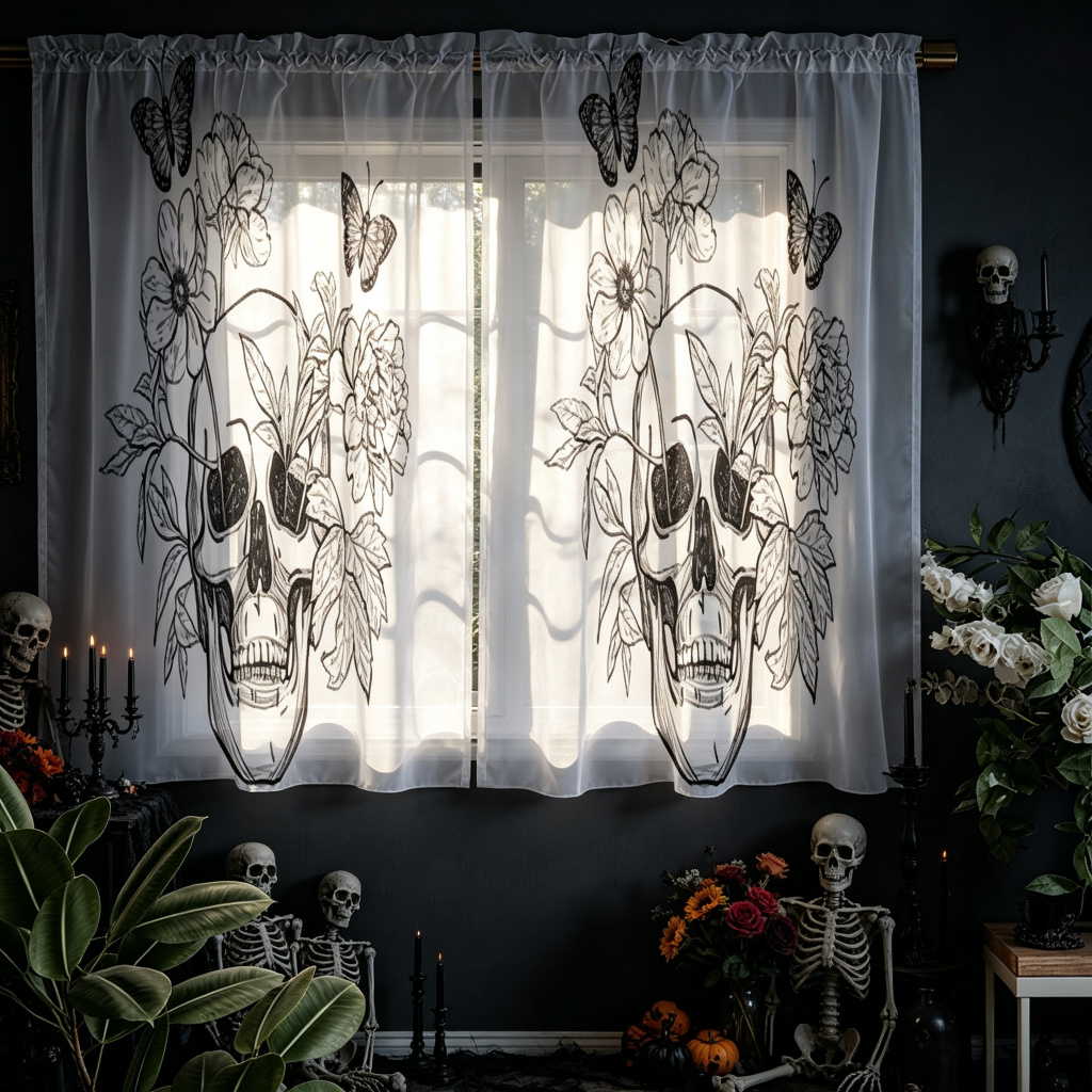 2PCS Skull Floral Print AB She - đánh giá và giá Curtain Rods